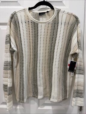 RD STYLE Open Knit Striped Sweater Khaki Beige size Small